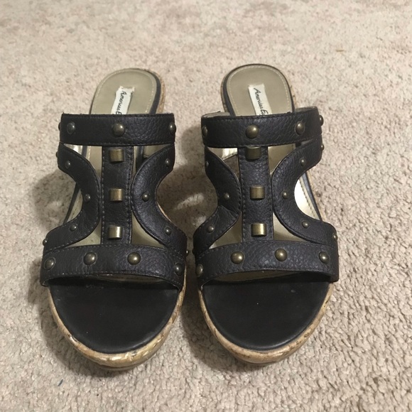 American Eagle Chocolate Brown Studded Cork Heels - Picture 4 of 12